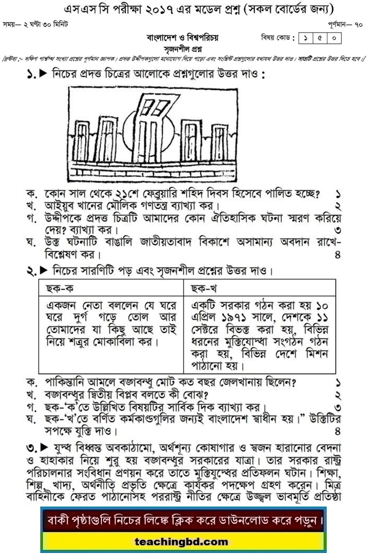Bangladesh and Global Studies Suggestion and Question Patterns of SSC Examination 2017-10