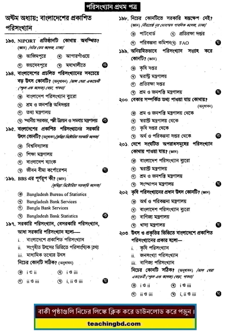 Published Statistics in Bangladesh