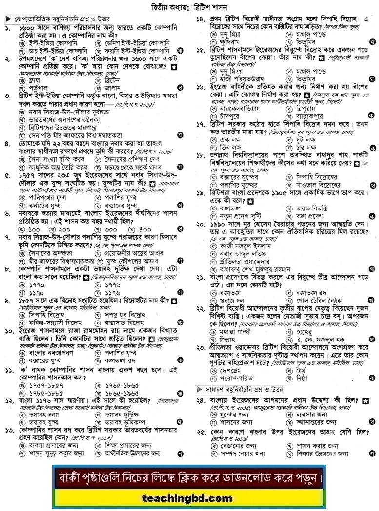 PECE Bangladesh and Bisho Porichoy MCQ Question With Answer Chapter 2