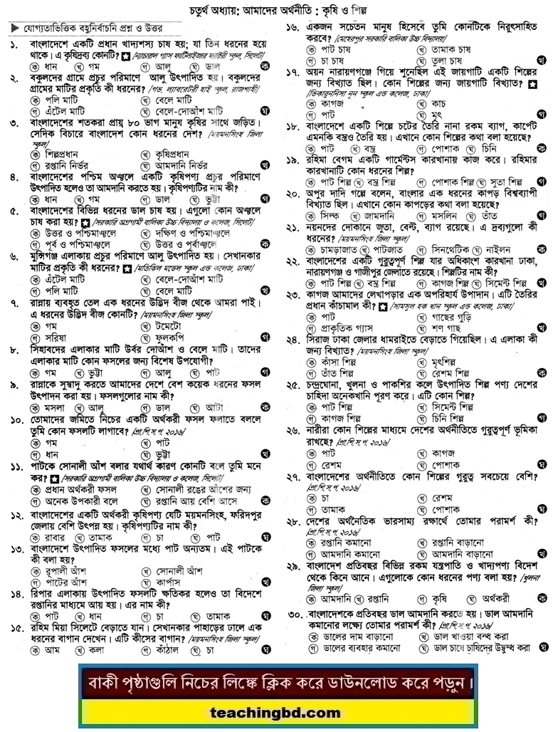PECE Bangladesh and Bisho Porichoy MCQ Question With Answer Chapter 4