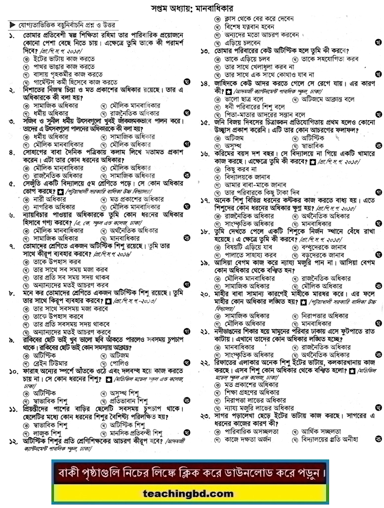 PECE Bangladesh and Bisho Porichoy MCQ Question With Answer Chapter 7