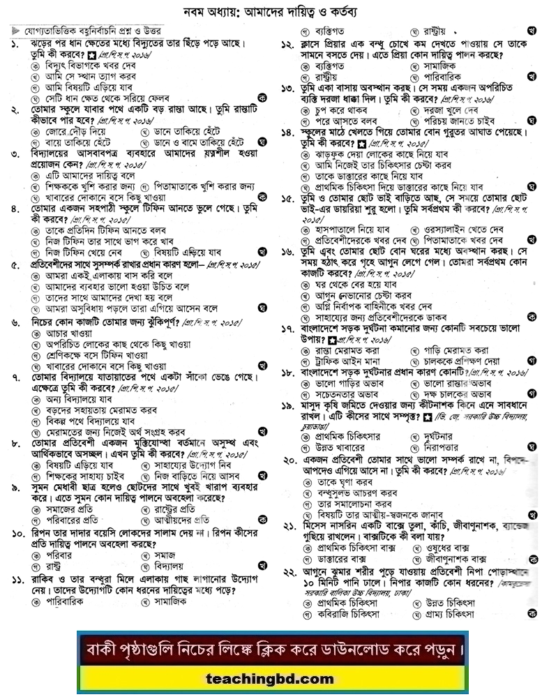 PECE Bangladesh and Bisho Porichoy MCQ Question With Answer Chapter 9