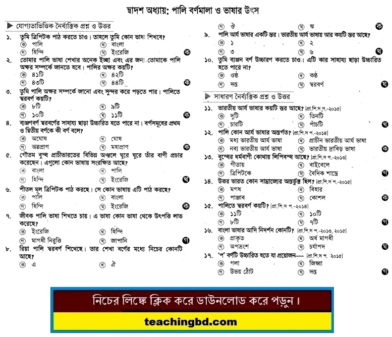 PECE Buddist Religion and moral education MCQ Question with Answer Chapter 12