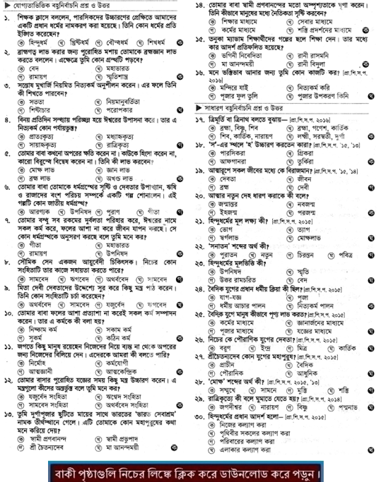 PECE Hindu Religion and moral education MCQ Question with Answer Chapter 3