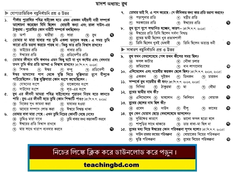 PECE Khristo Religion and moral education MCQ Question with Answer Chapter 12
