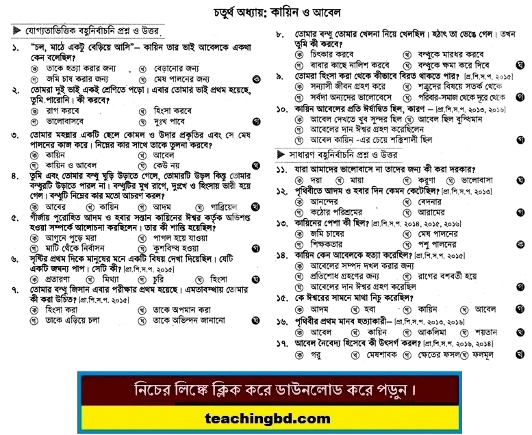 PECE Khristo Religion and moral education MCQ Question with Answer Chapter 4