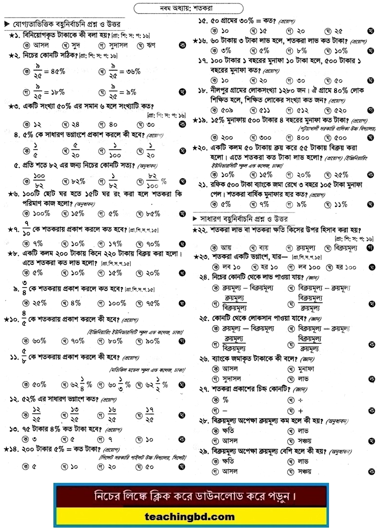 PECE Mathematics MCQ Question With Answer 9th ‍Chapter
