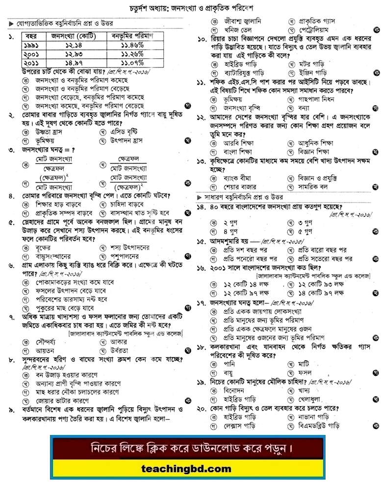 PECE Science MCQ Question With Answer 14th Chapter