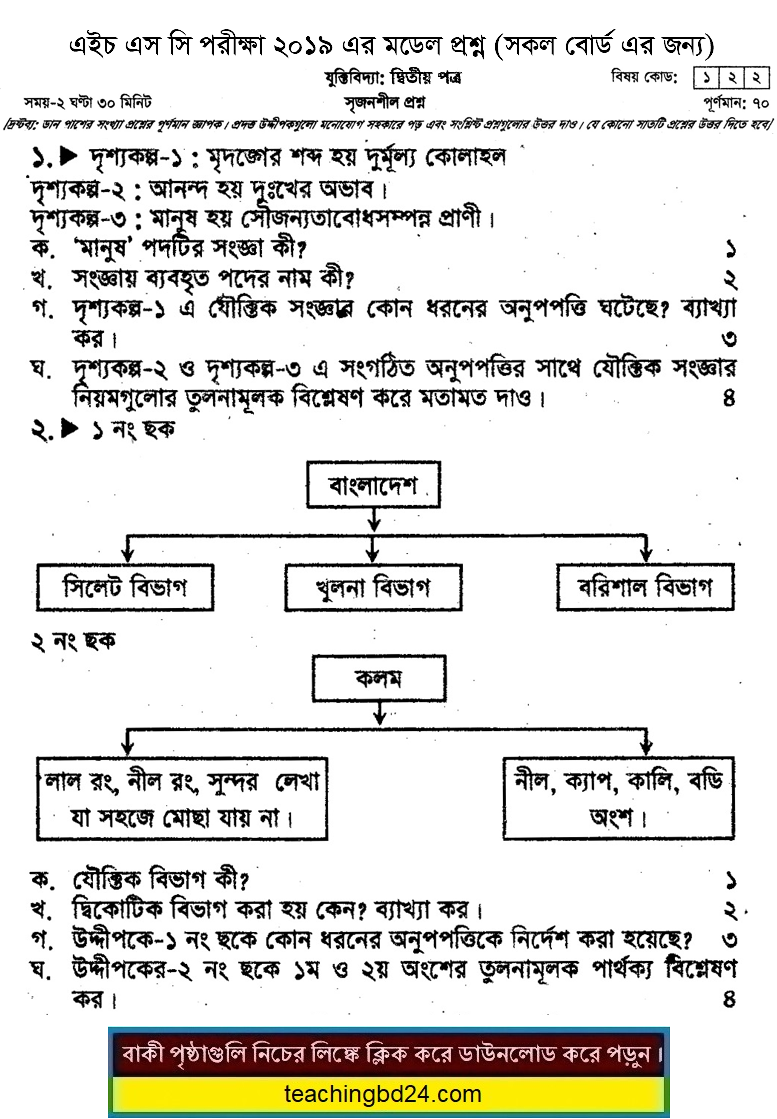 HSC Logic 2nd Paper Suggestion and Question Patterns 2019-1